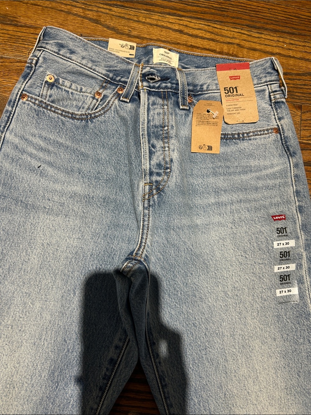 Levi's 501 Original Light Blue Distressed Straight Jeans - Picture 2 of 14